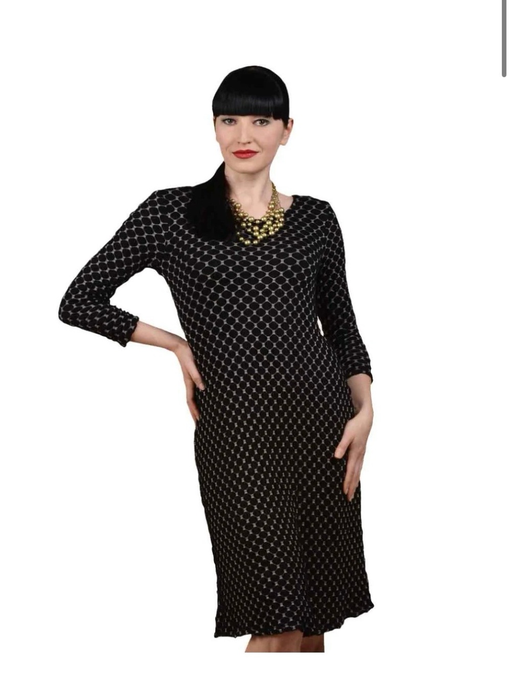 Tianello Black and Tan Knit Jacquard Dress